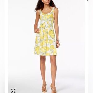 Pappagallo Yellow Lemon Print Eyelet Lace Fit Flare Dress Womens 12